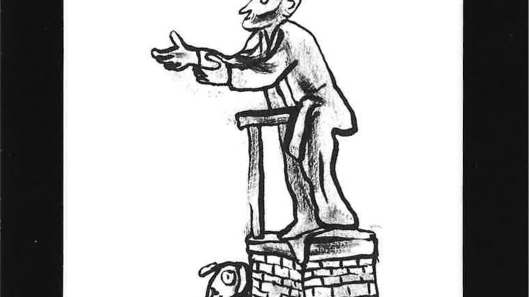 Cette illustration de Guillaume Reynard présente la statue de Jean Jaurès située dans la cité-jardins de Suresnes. Elle est annotée 